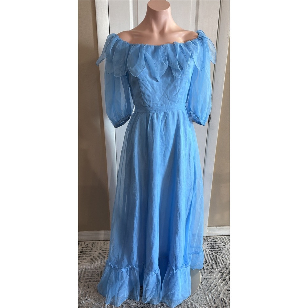 Vintage Union Made 1960's/70's Prairie Dress Sz 12 Baby Blue Maxi Cottagecore